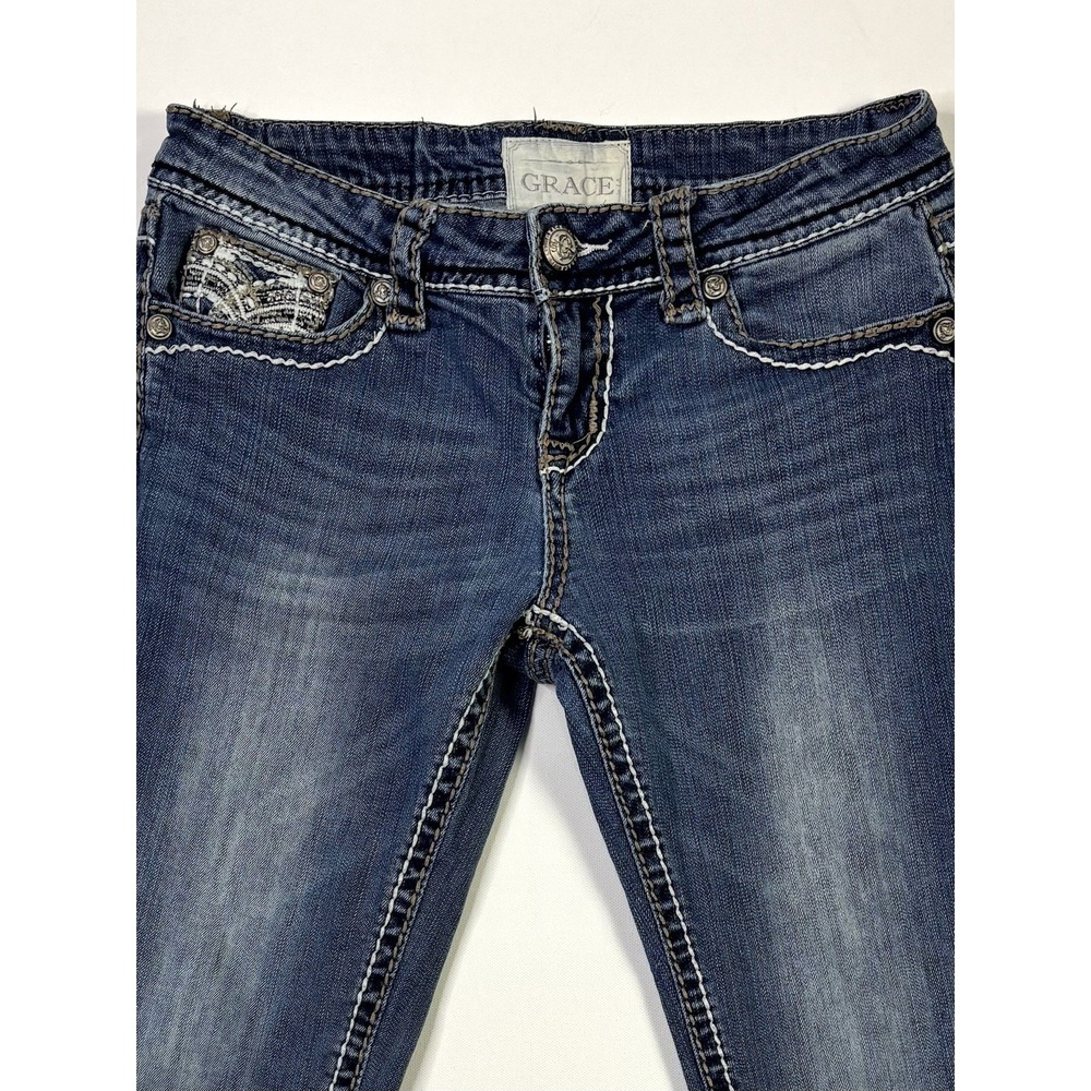 Grace in LA Jeans Women's 28 Embellished Pocket Skinny Blue Denim Y2K - Picture 12 of 14